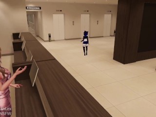 Big Dick Futa fucks petite gothic catgirl in an Elevator // Facial cumshot and Creampie / VRChat ERP