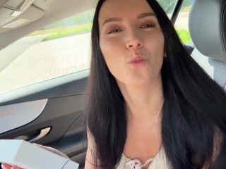 Eva cumming hard in public restaurant thru with Lovense Ferri remote controlled vibrator
