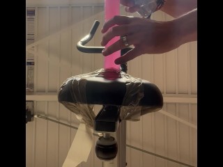 Riding 10 inch dildo on exercise bike, cum on dildo, riding cum on dildo, toy anal fuck, sexy ass