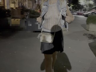Husband made me wear extreme sheer top on a night out and to flash my pussy, using vibrator in a bar