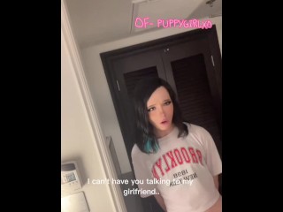 POV-Trans girlfriend tries to get him to stop flirting with her gf- deep throat and fucked