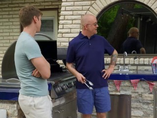 TRANS ANGELS - Stepsister Izzy Wilde Provokes Sage Roux To Stay And Get His Cock Out At A Family BBQ