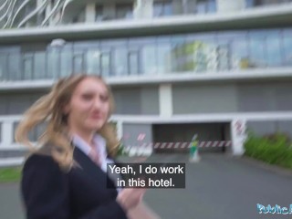Public Agent Hot hotel worker fucks a big fat cock in a public washroom in POV