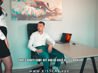 MILF Secretary Fucks in ASS by Boss at Office desk before Deep Throat Sex