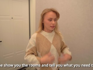 The new maid didn't do a good job, so she had to work her holes and get cum in her mouth