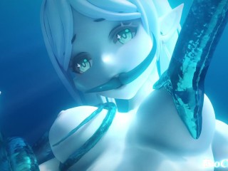 Slimy rods go into Frieren's ass and come out of her mouth!
