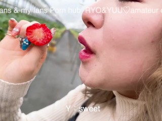 ノーパン散歩♡可愛い彼女といちご狩りデートでハメ撮りSEX！素人/カップル/個人撮影/美少女/中出し/パイパン/スタイル抜群/色白美乳/露出/顔出し/英語字幕