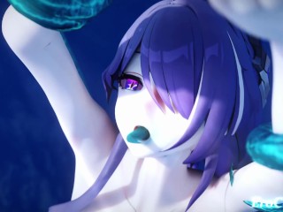 Honkai Acheron gets both of holes penetrated while covered in hot cum
