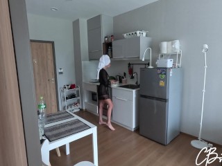 Stepson fucked stepmom the kitchen while she was cooking lunch