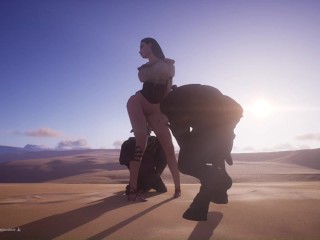 The unlucky chick  meets two dwarf monsters in the desert