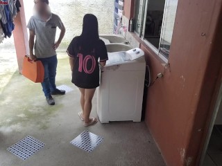 Married housewife pays washing machine technician with her ass while cuckold husband is away