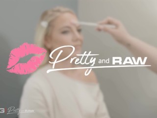 Pretty And Raw - Beautiful Blonde Babe Kelsey Kane Tries Herself Out In Rough Threesome