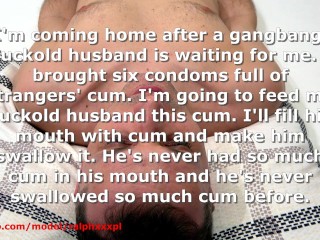 Cheating wife bring home cum after gangbang cum eating cuckold, Cuckold cum dumpster, lot of cum 4k