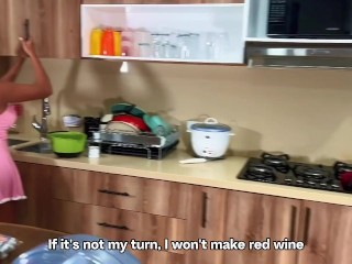 Blowjob in the kitchen, my young lover is horny all the time and wants to fuck me anywhere