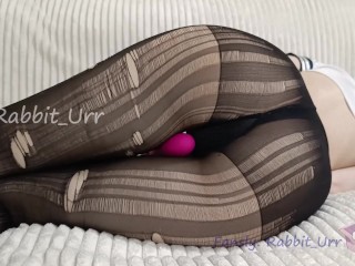 Japanese schoolgirl in torn pantyhose plays with a vibrator - Part 3