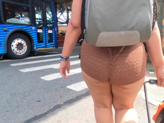 Wife in see through booty shorts walking in public