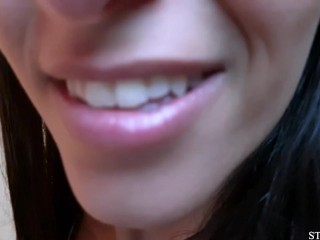 Horny brunette after training asks me to fuck her hard! Cumshot in pussy