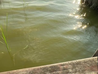 DICKFLASH: Girl at the Lake can't believe I'm jerking off infront of her