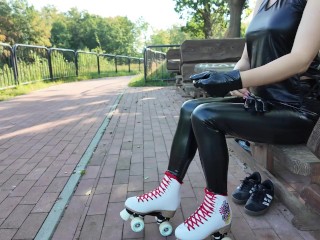 Latex Roller Skating Model Fucked by a Random Stranger in a Public Forest Park
