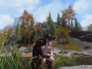Skyrim, relaxing on the river, sex with a Khajiit with music