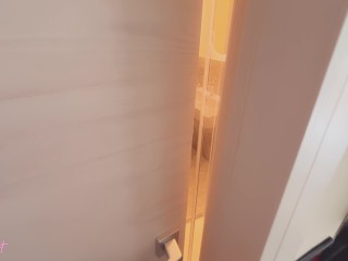 Spying on teen Stepsister in shower when she's shaving hairy pussy and get caught while jerking off