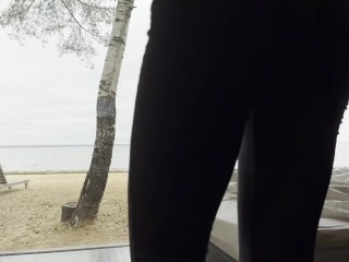 sexy goddess stretching yoga by the sea