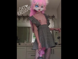Cute little kitty catgirl furry teases & grinds her pussy on big knotted Bad Dragon Rex! :3
