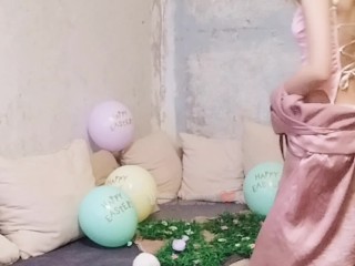 Petite Blonde Bunny humping balloons - no popping just humping and grinding with my Bunny tail plug | safety video
