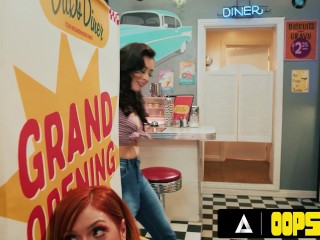 OOPSIE - Waitress Futa MILF Lauren Phillips Has DP 3-Way With Clients Chloe Surreal & Hailey Rose