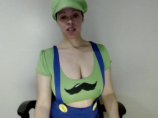 Solo Female With Big Tits Luigi Cosplay Masturbation With Dildo And Vibrator