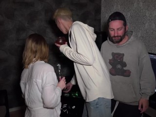 Daddy fucks and squirts cute slut in front of her boyfriend. Cum on face