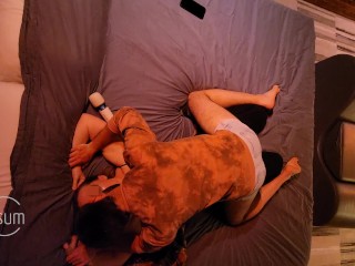 Hubby gets spitroasted and fucked by me and my boyfriend in a very sexy bi MMF